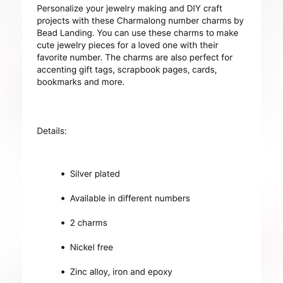 Charmalong Silver Plated Number Charms by Bead Landing Choose 6 or 9 Set - Picture 4 of 4